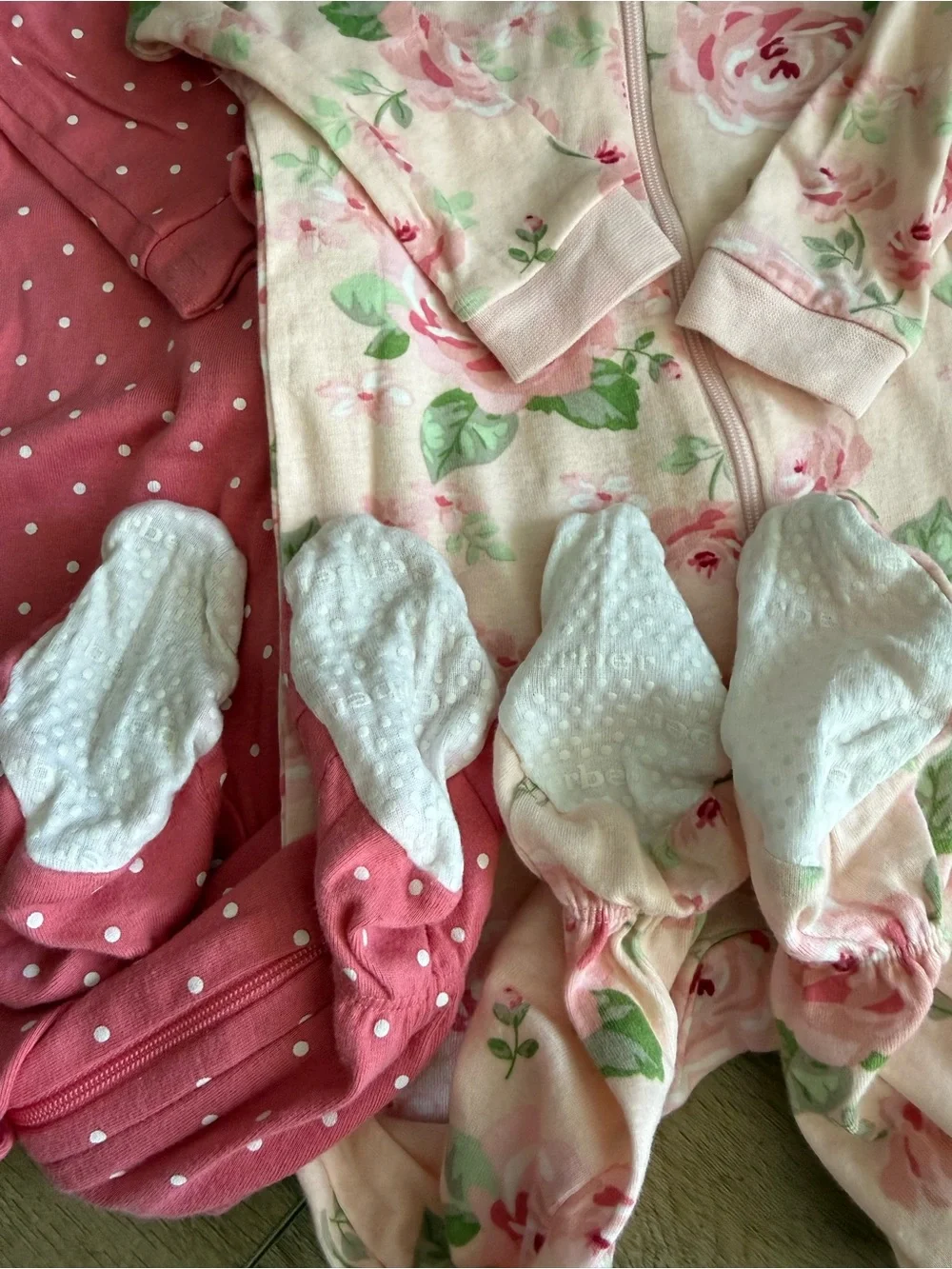 Gerber Pink Floral and Polka Dot Footed One-Piece Sleepers - 2 Pack